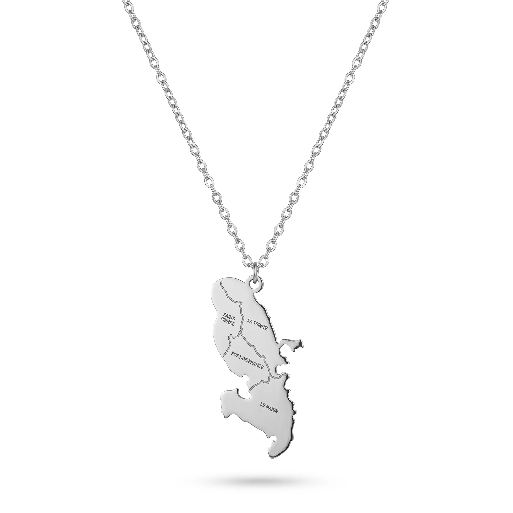 QIAOREN 12043 Travel Gift Stainless Steel Engraved Martinique Island  Pendant Necklace Slim Chain for European Souvenir Present