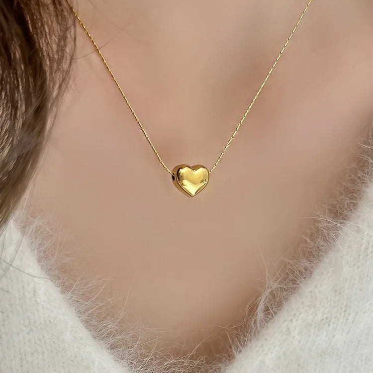 Women Trendy Delicate Dainty Minimalist Jewelry Custom Engraved Stainless Steel 18K Gold Plated Link Chain Small Tiny Love Heart