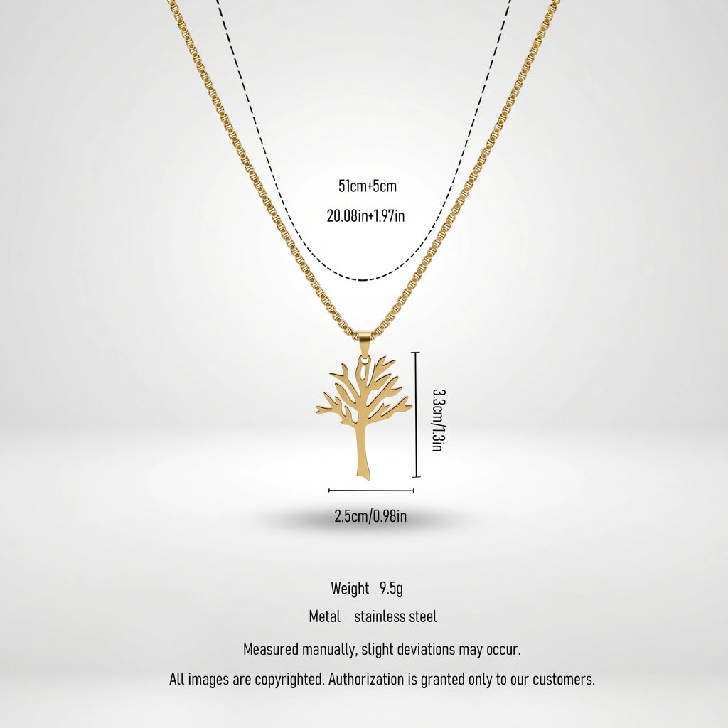 QIAOREN 11320 Trendy Women's Tarnish Resistant Waterproof 18K Gold Plated Stainless Steel Hollow Tree of Life Box Chain Necklace