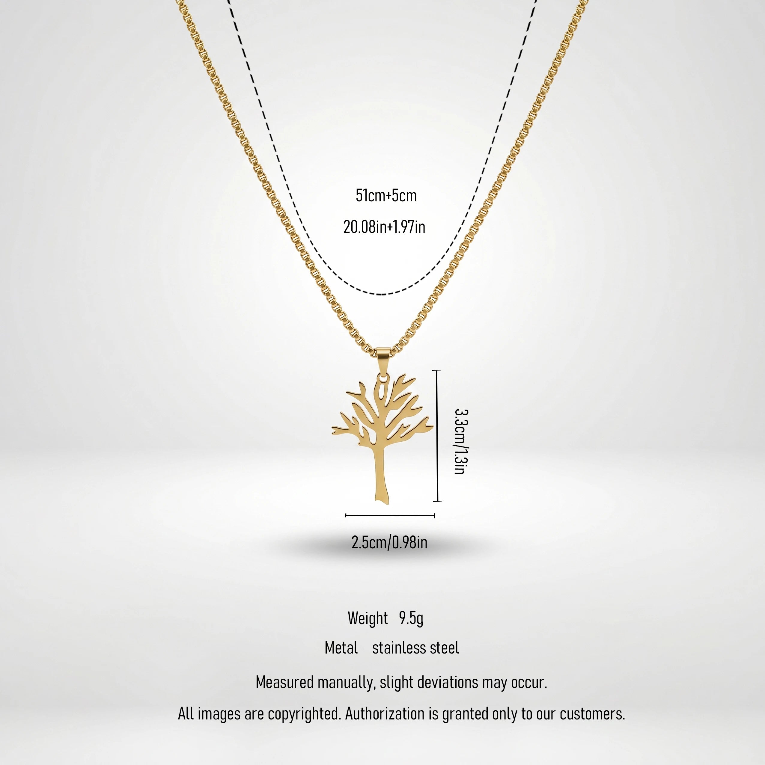 QIAOREN 11320 Trendy Women's Tarnish Resistant Waterproof 18K Gold Plated Stainless Steel Hollow Tree of Life Box Chain Necklace