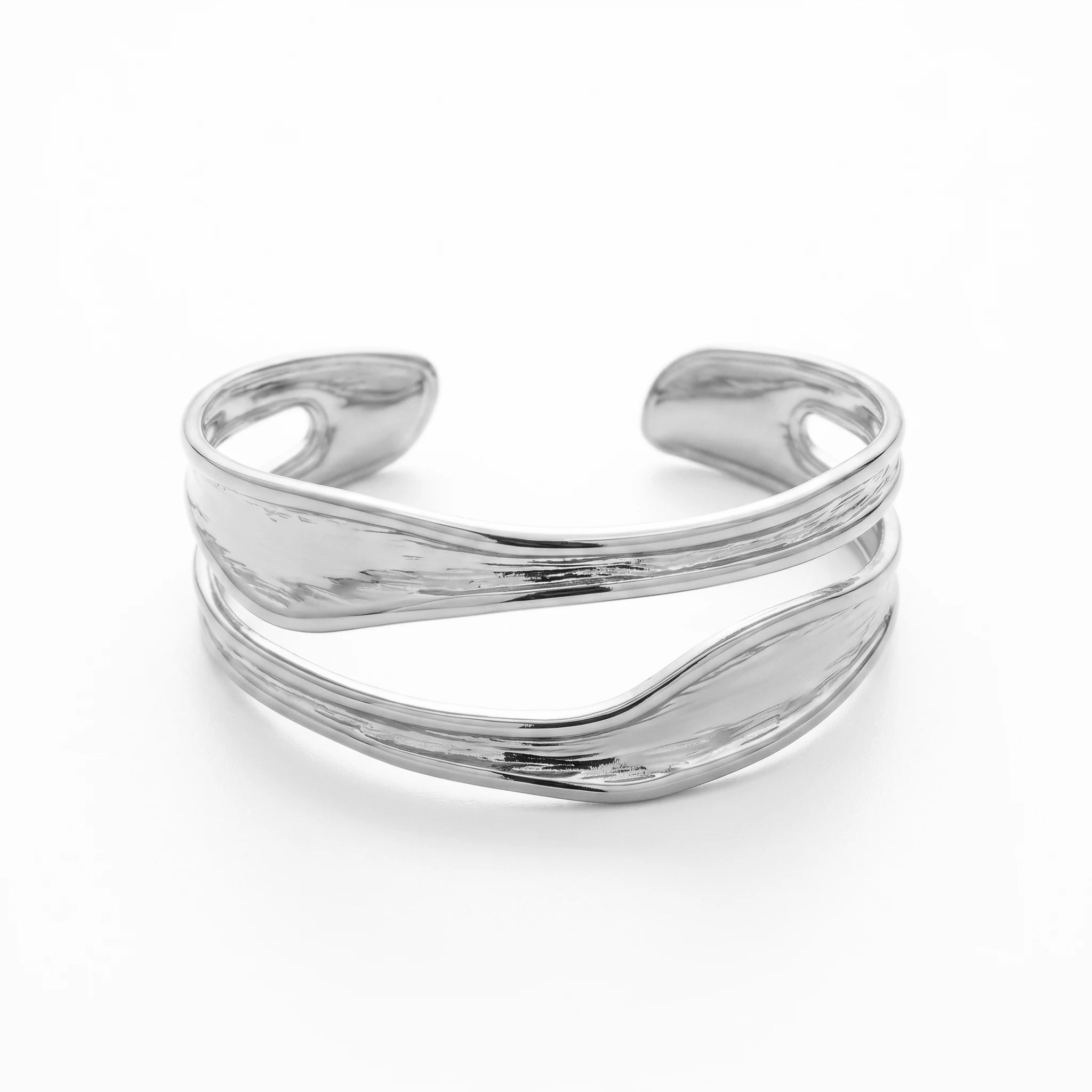 QIAOREN 10733 Modern Split Open Cuff Geometric Micro Insert Stainless Steel 18K Gold Plated Waterproof Stackable Bangle for Her