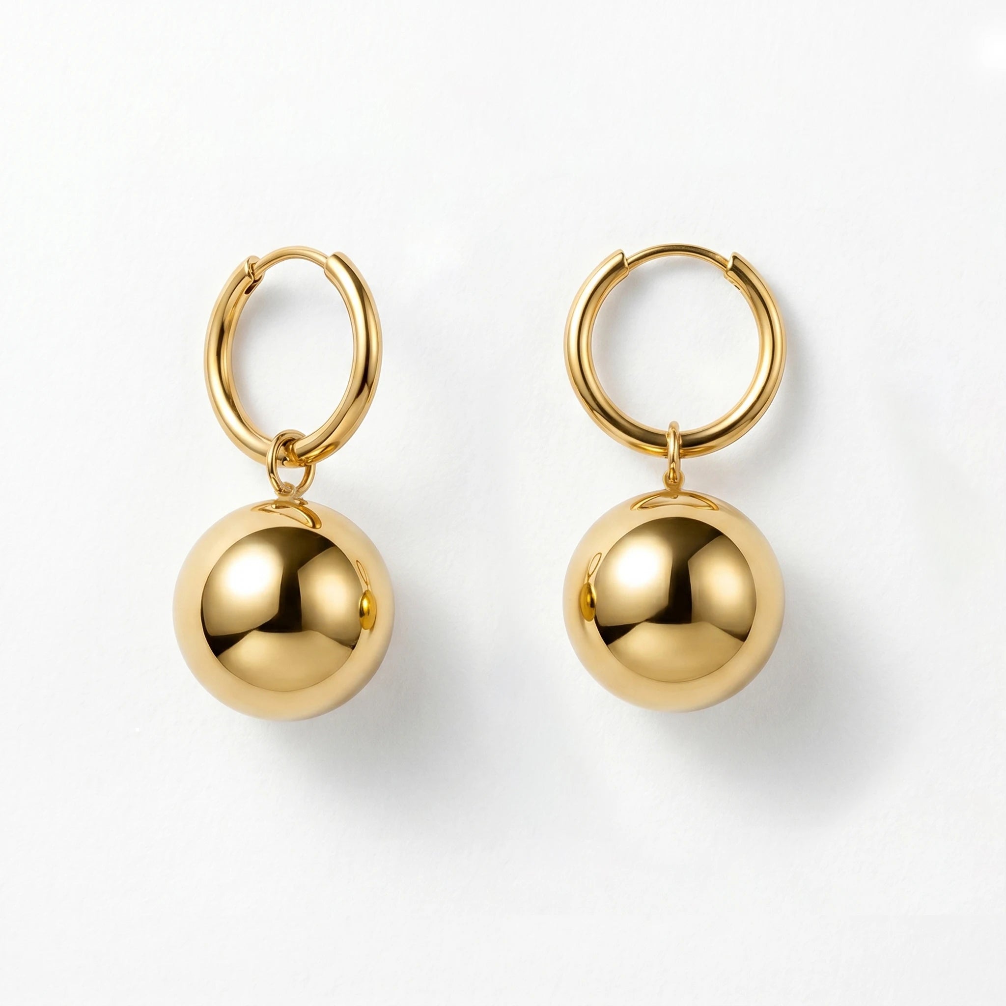QIAOREN 10941 Wholesale Ball Charm Hoop Earrings Stainless Steel Gold Plated Hypoallergenic Trendy Women's Statement Jewelry