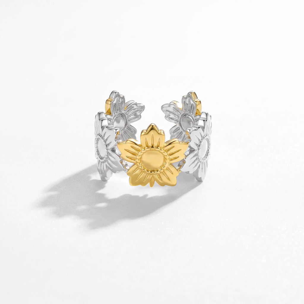 QIAOREN 12938-42 18K Gold Plated 316L Stainless Steel Two Tone Snake Star Adjustable Rings Set Tarnish Free Waterproof Jewelry