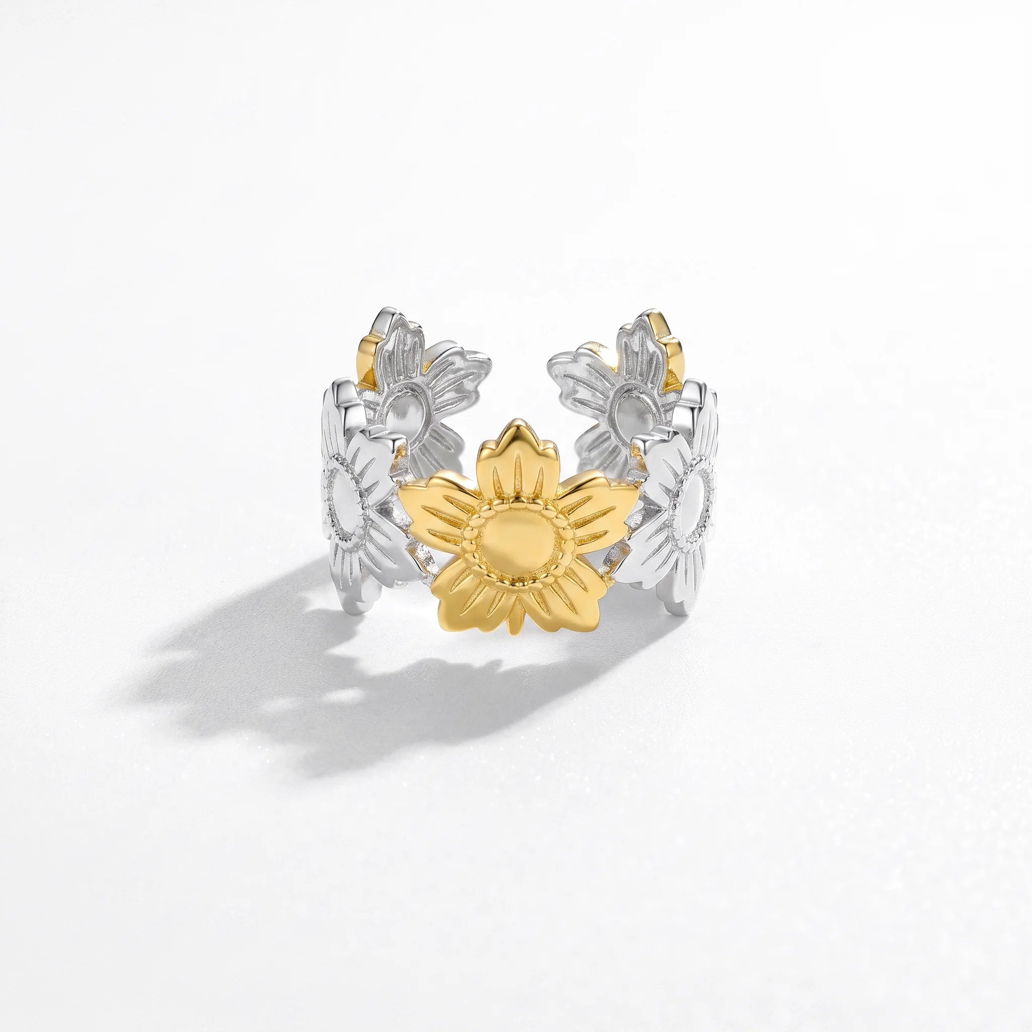 QIAOREN 12938-42 18K Gold Plated 316L Stainless Steel Two Tone Snake Star Adjustable Rings Set Tarnish Free Waterproof Jewelry