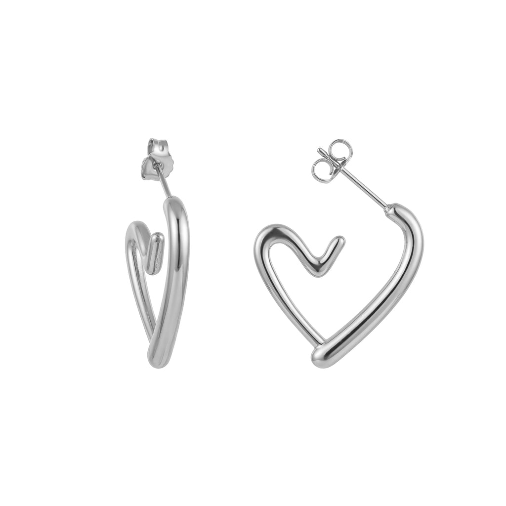 QIAOREN 10957 18K Gold Plated Open Heart Hoop Earrings Stainless Steel Tarnish Free Waterproof Daily Jewelry