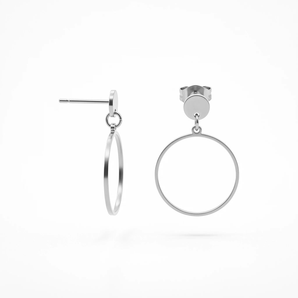 QIAOREN 10835 Waterproof Stainless Steel Circle Hoop Earrings Gold Plated Minimalist Jewelry