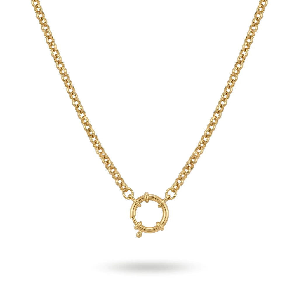 QIAOREN 11333 18K Gold Plated Solid Bean Chain Choker Necklace Stainless Steel Tarnish Free Waterproof Jewelry