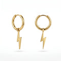 QIAOREN 11202 Waterproof Gold Lightning Hoop Earrings Stainless Steel Modern Street Style Fashion Jewelry for Women