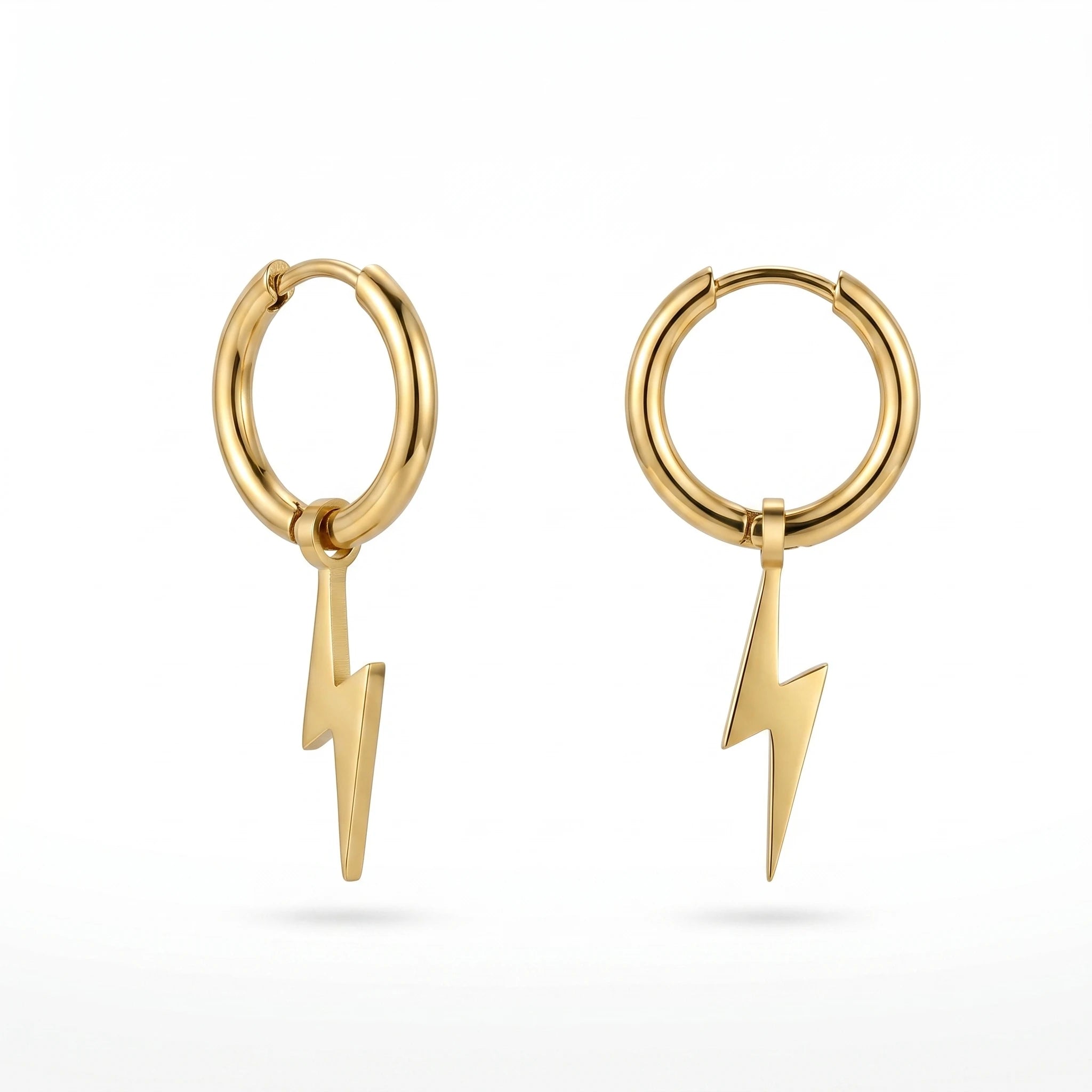 QIAOREN 11202 Waterproof Gold Lightning Hoop Earrings Stainless Steel Modern Street Style Fashion Jewelry for Women