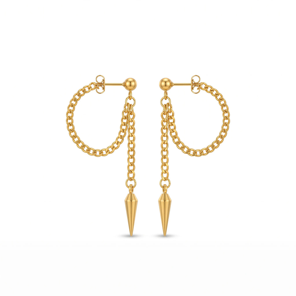 QIAOREN 10635 Hot Sale Chain Tassel Spike Earrings Stainless Steel Gold Plated for Women