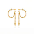 QIAOREN 10635 Hot Sale Chain Tassel Spike Earrings Stainless Steel Gold Plated for Women