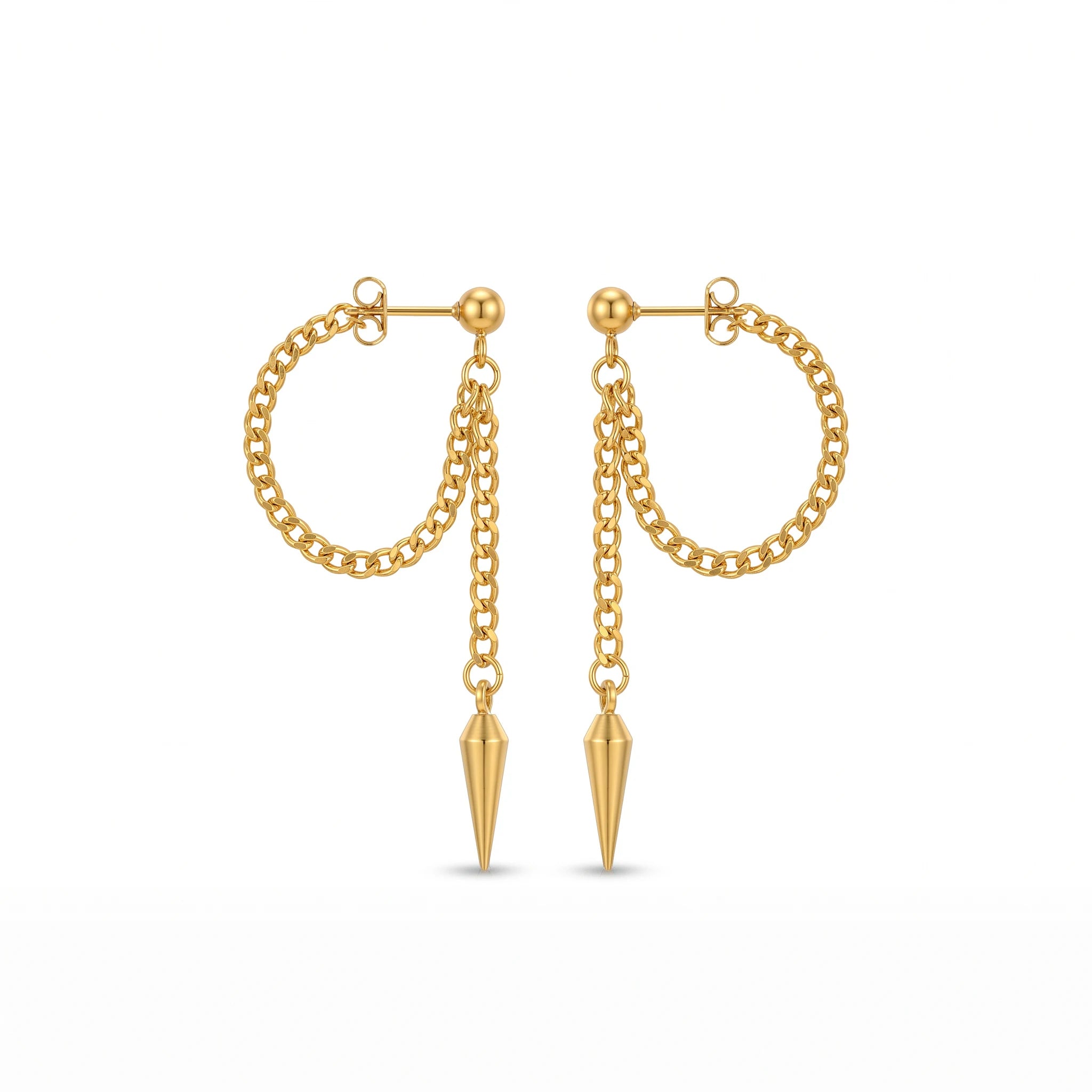 QIAOREN 10635 Hot Sale Chain Tassel Spike Earrings Stainless Steel Gold Plated for Women