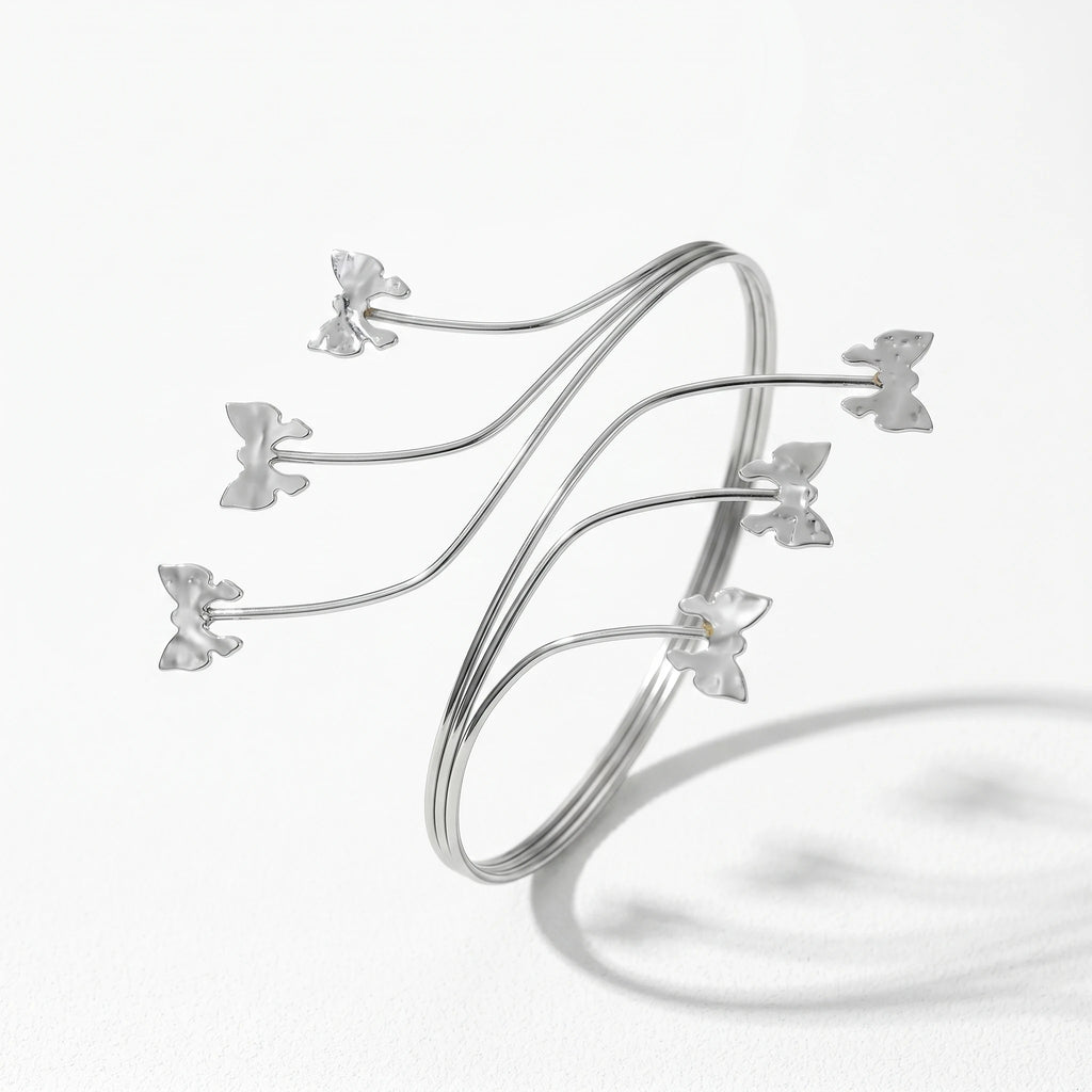 QIAOREN 12814 Adjustable Butterfly Armlet Y2K Fairycore Fluttering Bangle Stainless Steel Statement Silver Upper Arm Jewelry