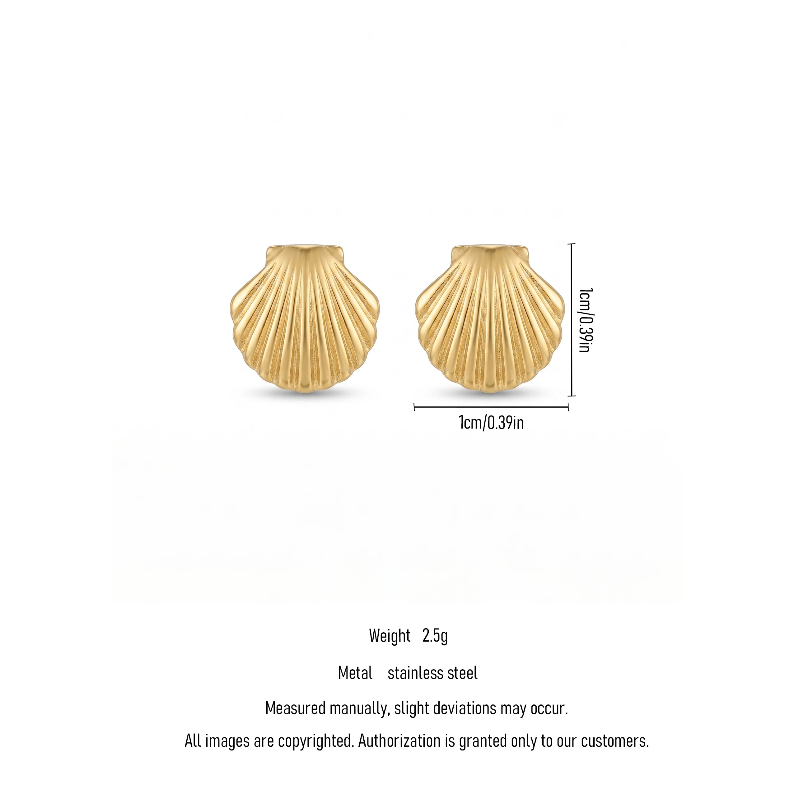 QIAOREN 11864 Waterproof Tarnish Free Stainless Steel Shell Stud Earrings Gold Textured Scallop Sea Shell Ocean Jewelry Women US