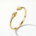 QIAOREN 12711 18K Gold Engraved Double Snake Head Open Cuff Stainless Steel Scale Textured Adjustable Stackable Trendy Women's