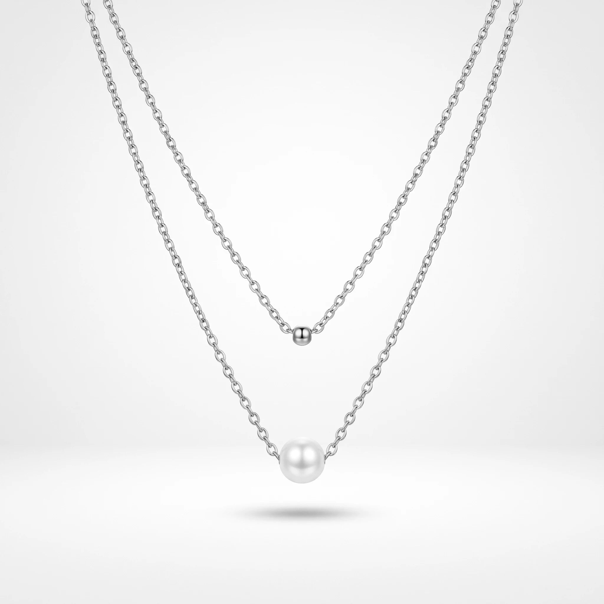 QIAOREN 11237 18K Gold Plated Layered Pearl and Gold Ball Pendant Necklace Stainless Steel Tarnish Free Waterproof Jewelry