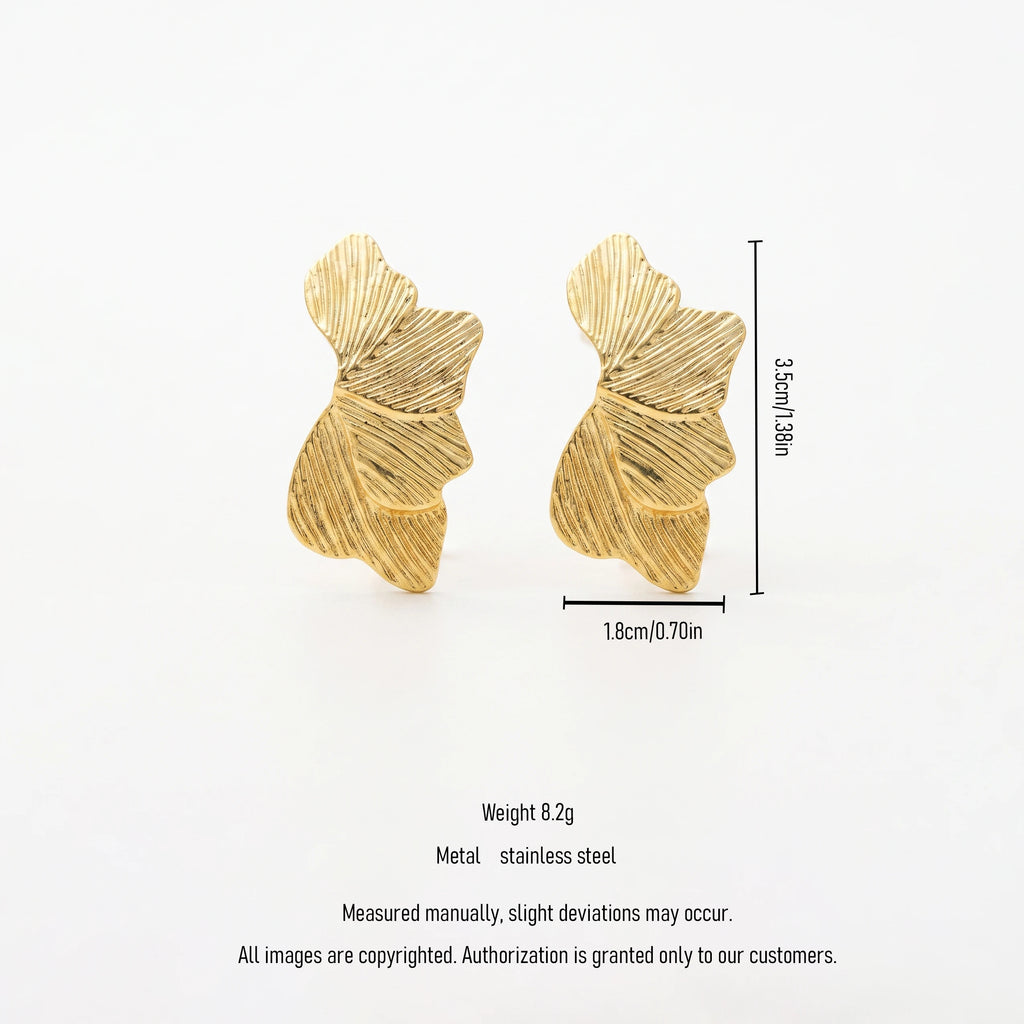 QIAOREN 13245 18K Gold PVD Plated Stainless Steel Plumeria Stud Earrings Polished Five Petal Flower Ear Studs