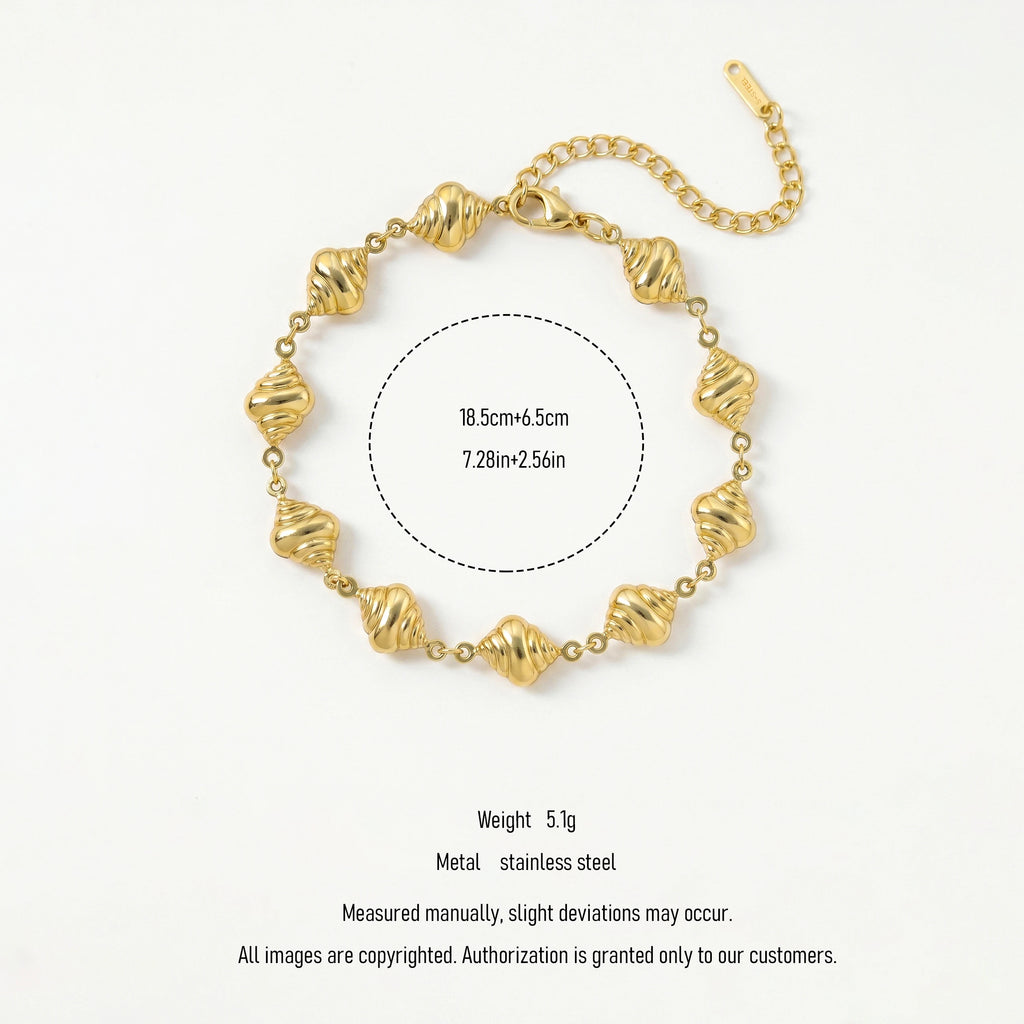 QIAOREN 12033 Europe Hot Hypoallergenic Stainless Steel Spiral Seashell Bracelet Glossy Conch Bead Adjustable Lobster Clasp
