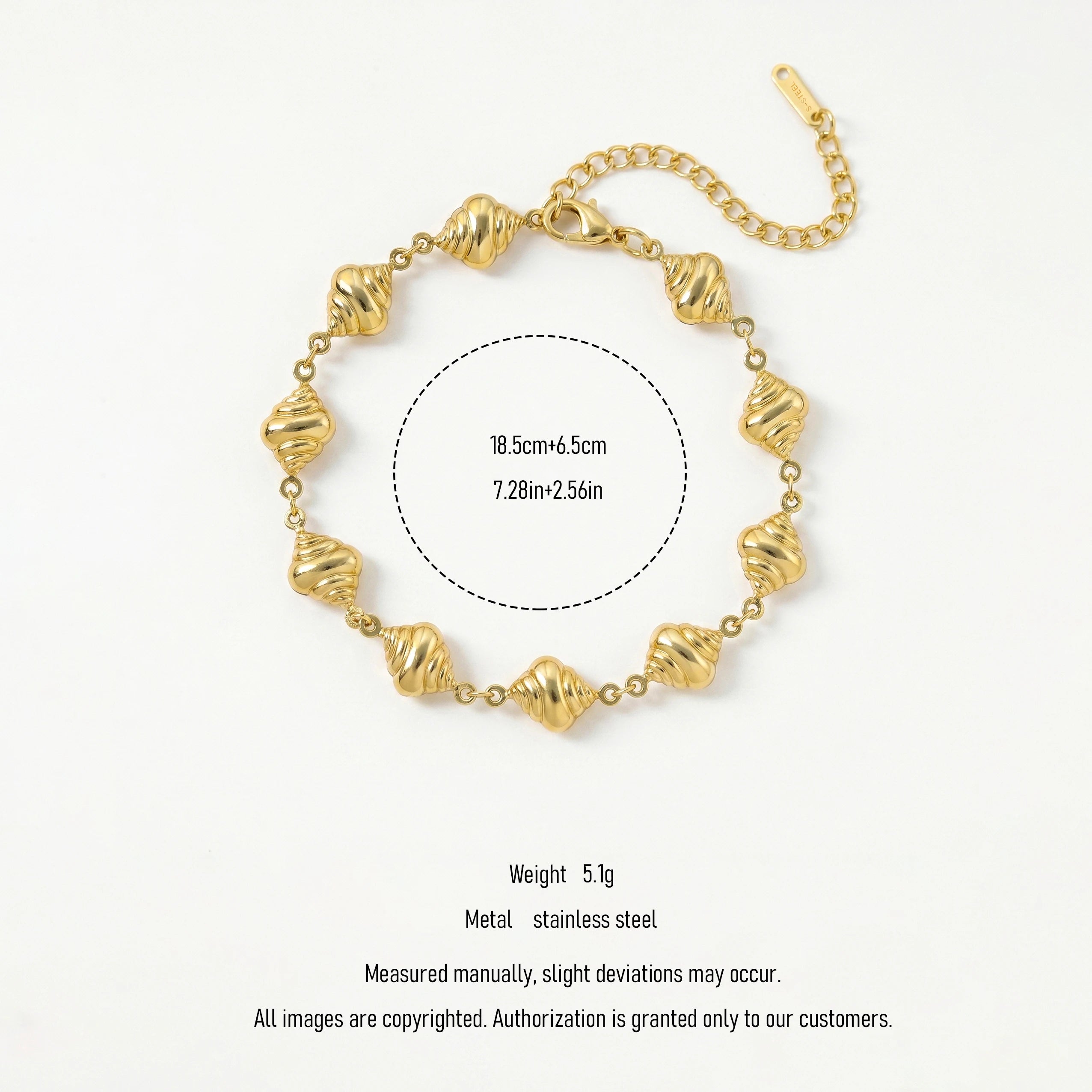 QIAOREN 12033 Europe Hot Hypoallergenic Stainless Steel Spiral Seashell Bracelet Glossy Conch Bead Adjustable Lobster Clasp
