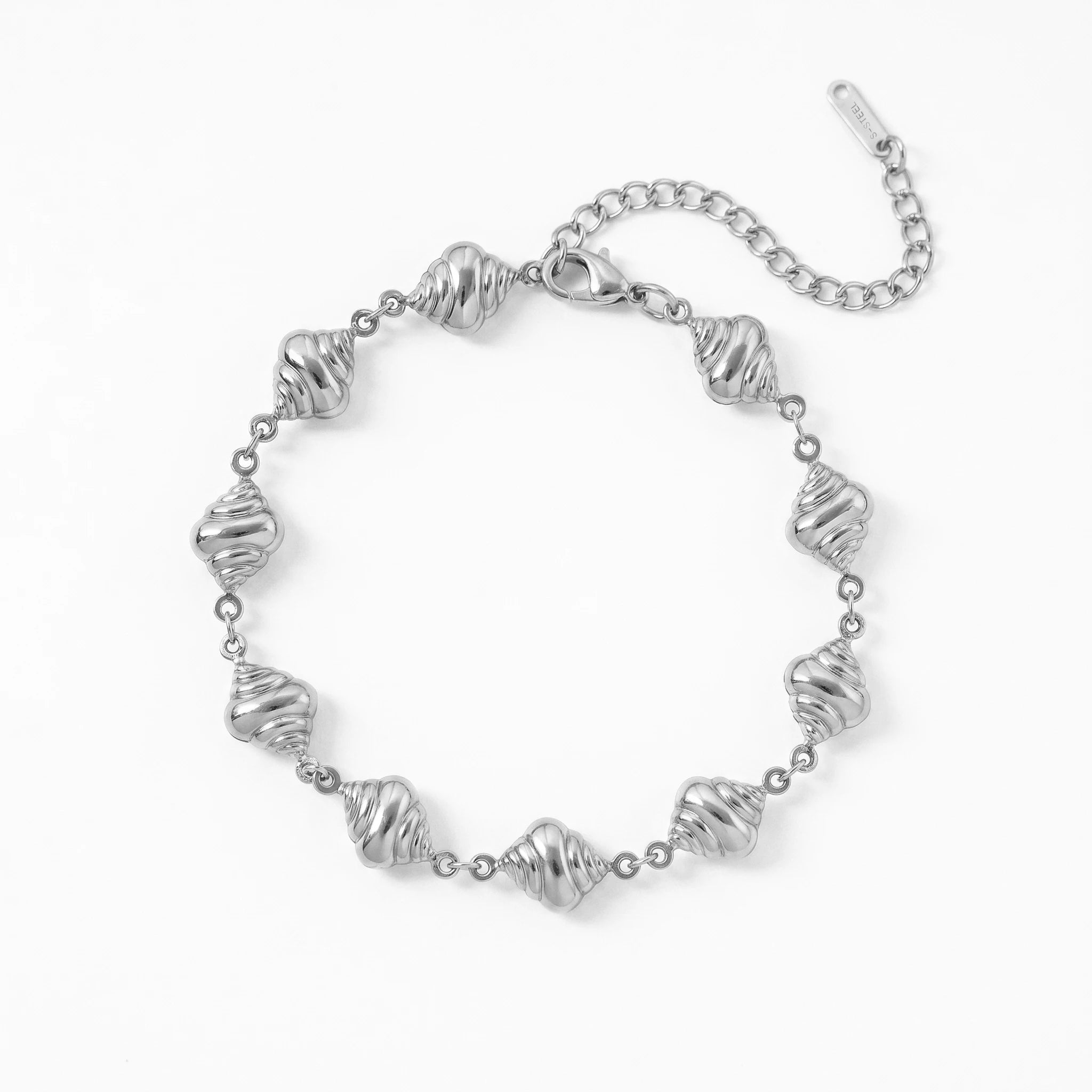 QIAOREN 12033 Europe Hot Hypoallergenic Stainless Steel Spiral Seashell Bracelet Glossy Conch Bead Adjustable Lobster Clasp