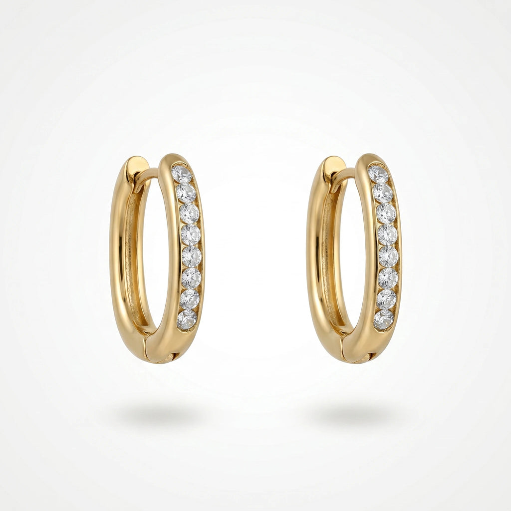 QIAOREN 12343 Women Gold Plated Stainless Steel Rectangle Hoop Earrings Single Row Cubic Zirconia Huggie Hoops Daily Jewelry