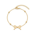 QIAOREN 11418 18K Gold Plated Bow Charm Bracelet With Ball Beads Stainless Steel Tarnish Free Waterproof Jewelry