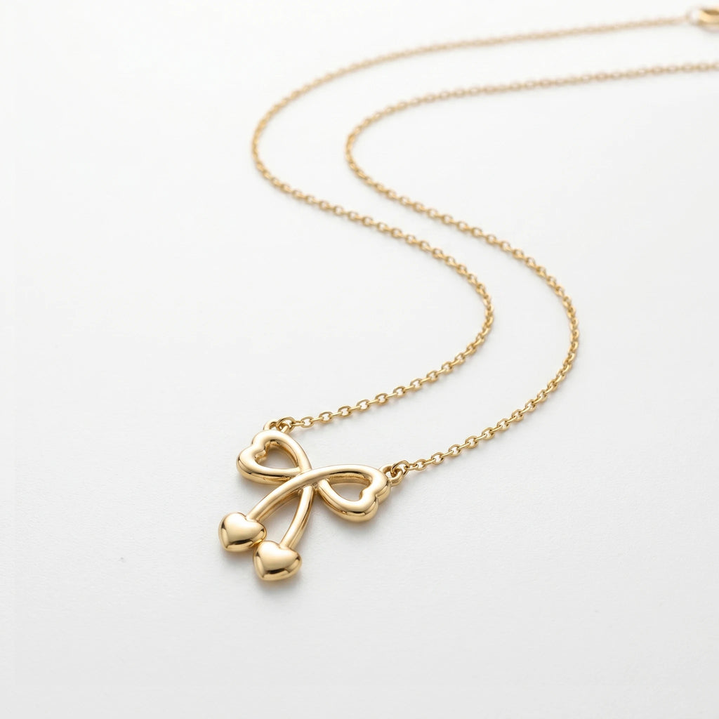 QIAORWEN 12895 18K Gold Plated Heart Bow Necklace, Waterproof Tarnish Free Stainless Steel Coquette Ribbon Jewelry for Women