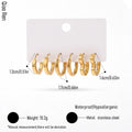QIAOREN 14474 3 Pair Gold Stainless Steel Huggie Hoop Earrings Set, Flat Square, Thick Round & Wavy Shape