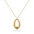 QIAOREN 10594 Oval Hollow Pendant Link Chain Necklace 18K Gold Plated Stainless Steel Waterproof Tarnish Free Jewelry for Women