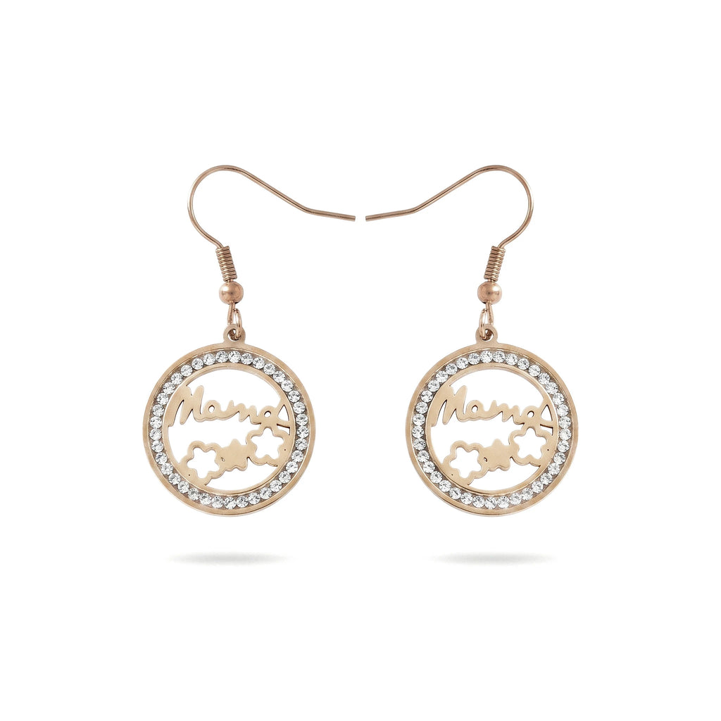 QIAOREN 11772 Minimalist Crystal Framed Mama Geometric Dangle Earrings 18K Gold Plated Stainless Steel Hook Fashion Jewelry for