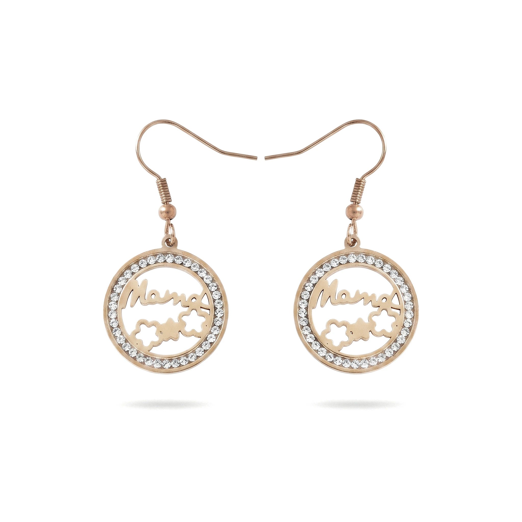 QIAOREN 11772 Minimalist Crystal Framed Mama Geometric Dangle Earrings 18K Gold Plated Stainless Steel Hook Fashion Jewelry for