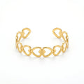 QIAOREN 12723 Stainless Steel Adjustable Heart Open Cuff Bracelet 18K Gold Plated Hollow Heart Bangle for Women