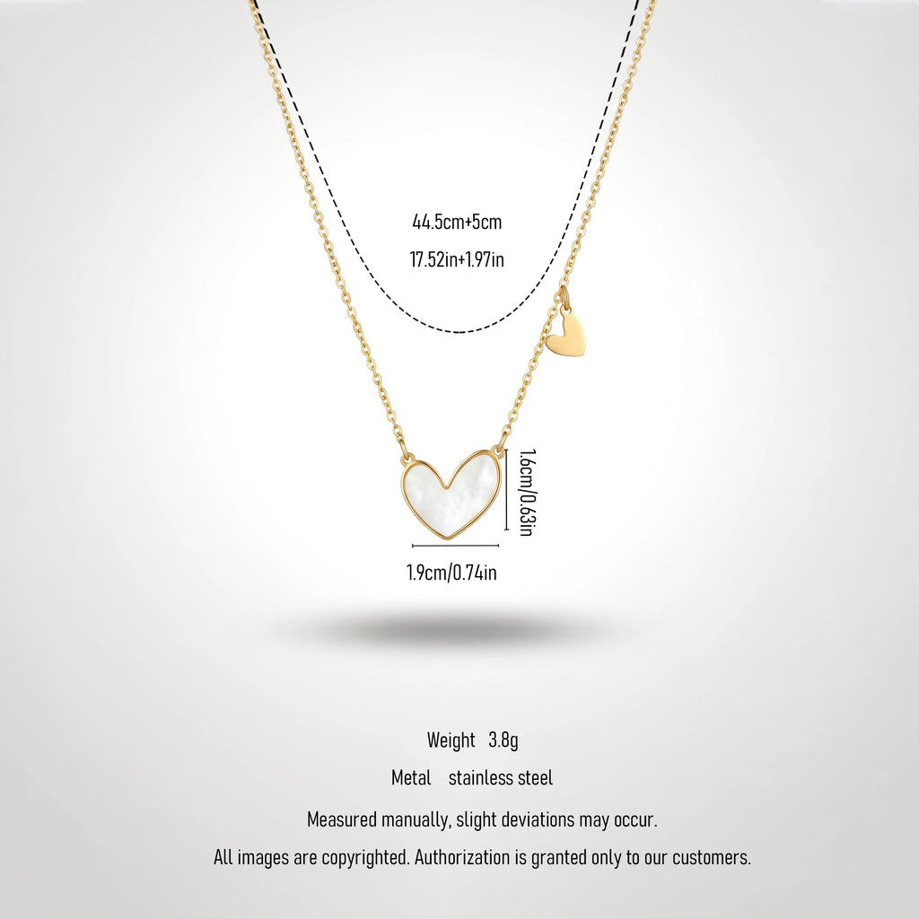QIAOREN 11679 Dainty Mother of Pearl Heart Necklace 18K Gold Stainless Steel with Mini Heart Charm for Women