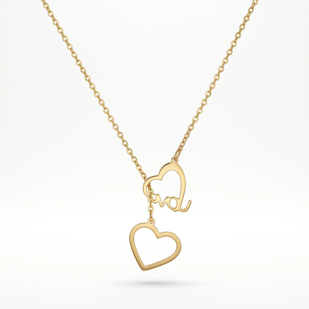 QIAOREN 11984 Trend Anniversary Jewelry Stainless Steel Double Heart Necklace  Love Cutout Pendant Delicate Chain Necklaces