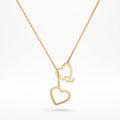 QIAOREN 11984 Trend Anniversary Jewelry Stainless Steel Double Heart Necklace  Love Cutout Pendant Delicate Chain Necklaces