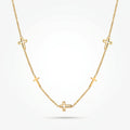 QIAOREN 10660 Multiple Hollow Cross Station Choker Necklace 18K Gold Plated Stainless Steel Link Chain Waterproof Jewelry