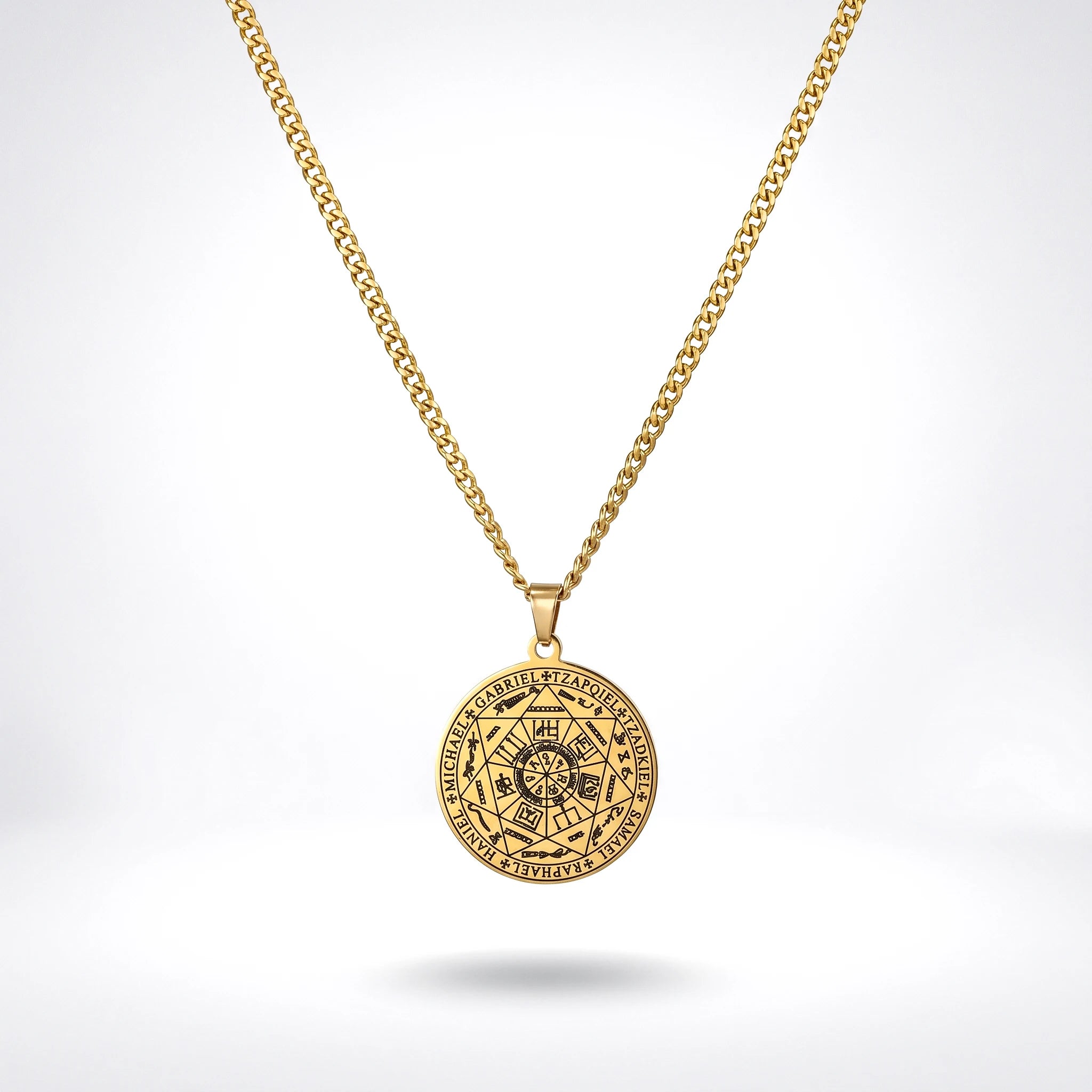 QIAOREN 11757 Anti-Tarnish 18K Gold Plated  Seven Archangel Stainless Steel Christian Solomon Pentagram Necklace