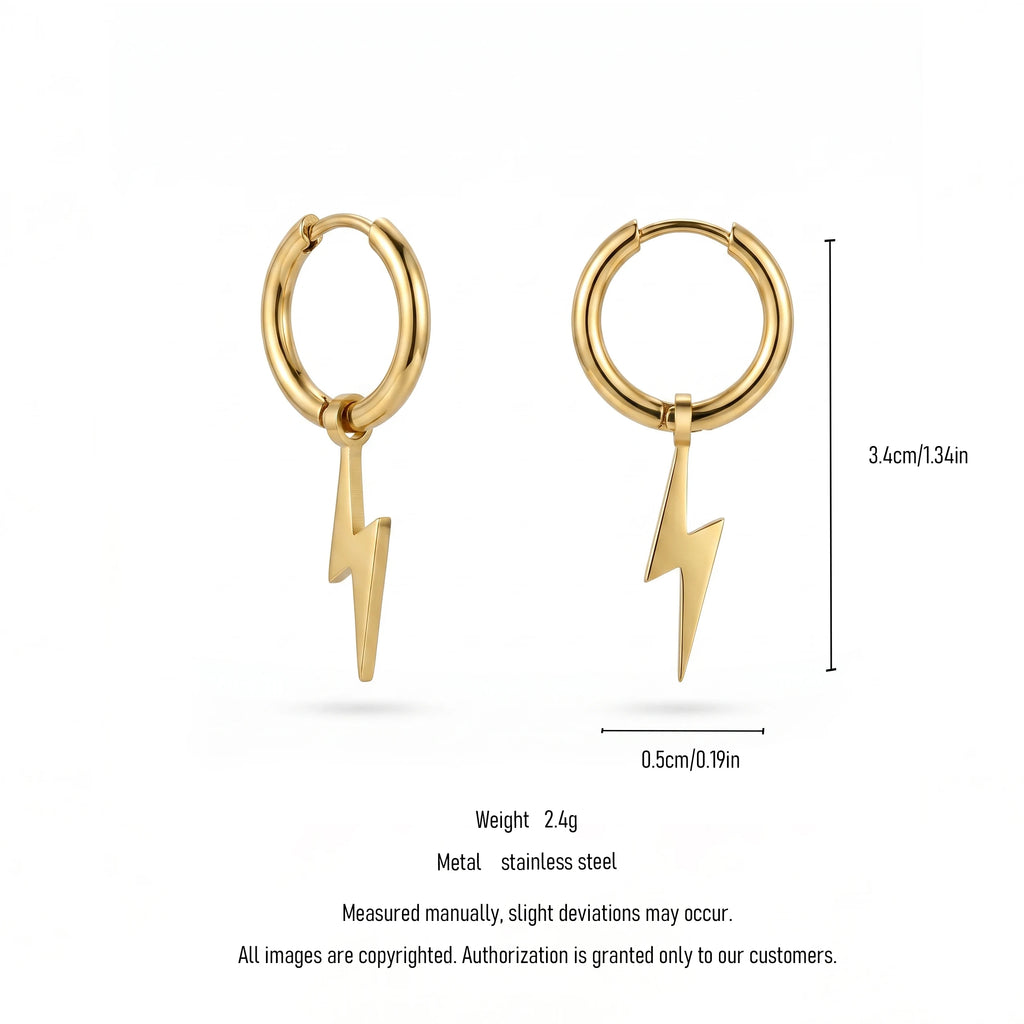 QIAOREN 11202 Waterproof Gold Lightning Hoop Earrings Stainless Steel Modern Street Style Fashion Jewelry for Women