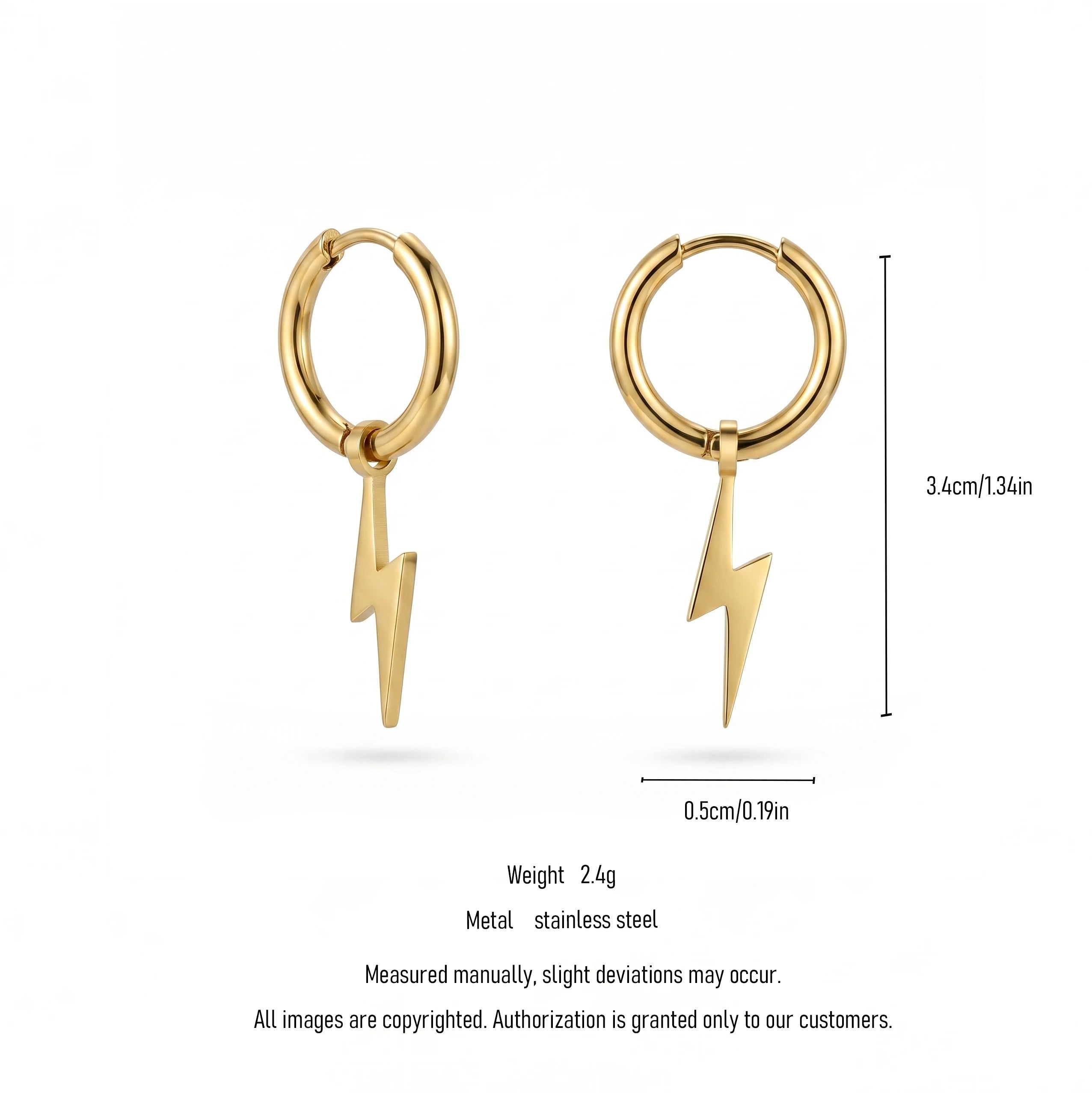 QIAOREN 11202 Waterproof Gold Lightning Hoop Earrings Stainless Steel Modern Street Style Fashion Jewelry for Women