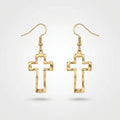 QIAOREN 10584 Hollow Cross Drop Earrings 18K Gold Plated Stainless Steel Waterproof Tarnish Free Trendy Party Religious Jewelry