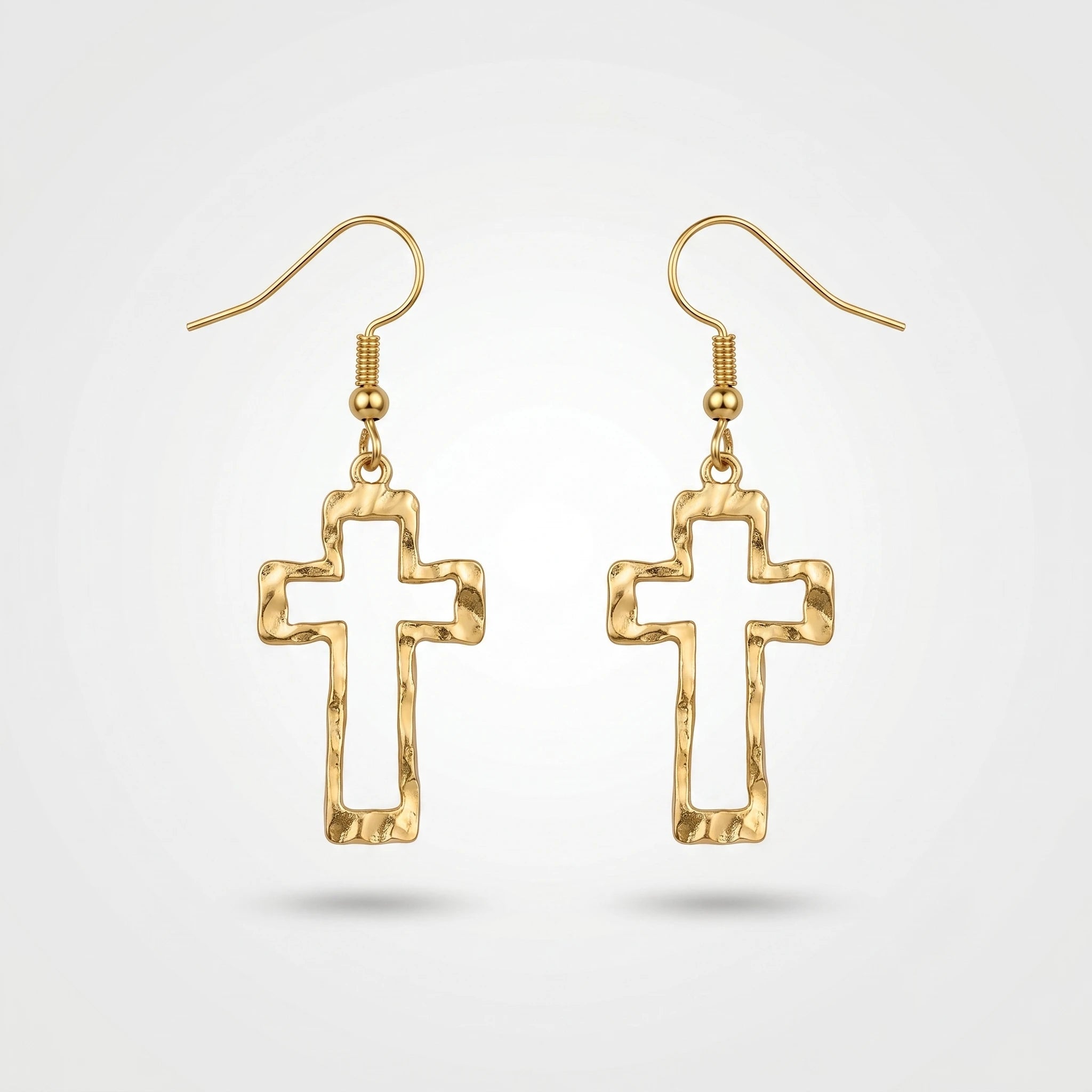 QIAOREN 10584 Hollow Cross Drop Earrings 18K Gold Plated Stainless Steel Waterproof Tarnish Free Trendy Party Religious Jewelry