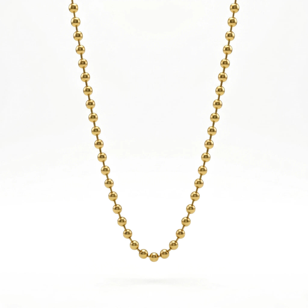 QIAOREN 11845 Minimalist Chunky Gold Bead Chain Choker 18K Gold Stainless Steel Sleek Polished Everyday Wear Layering Jewelry