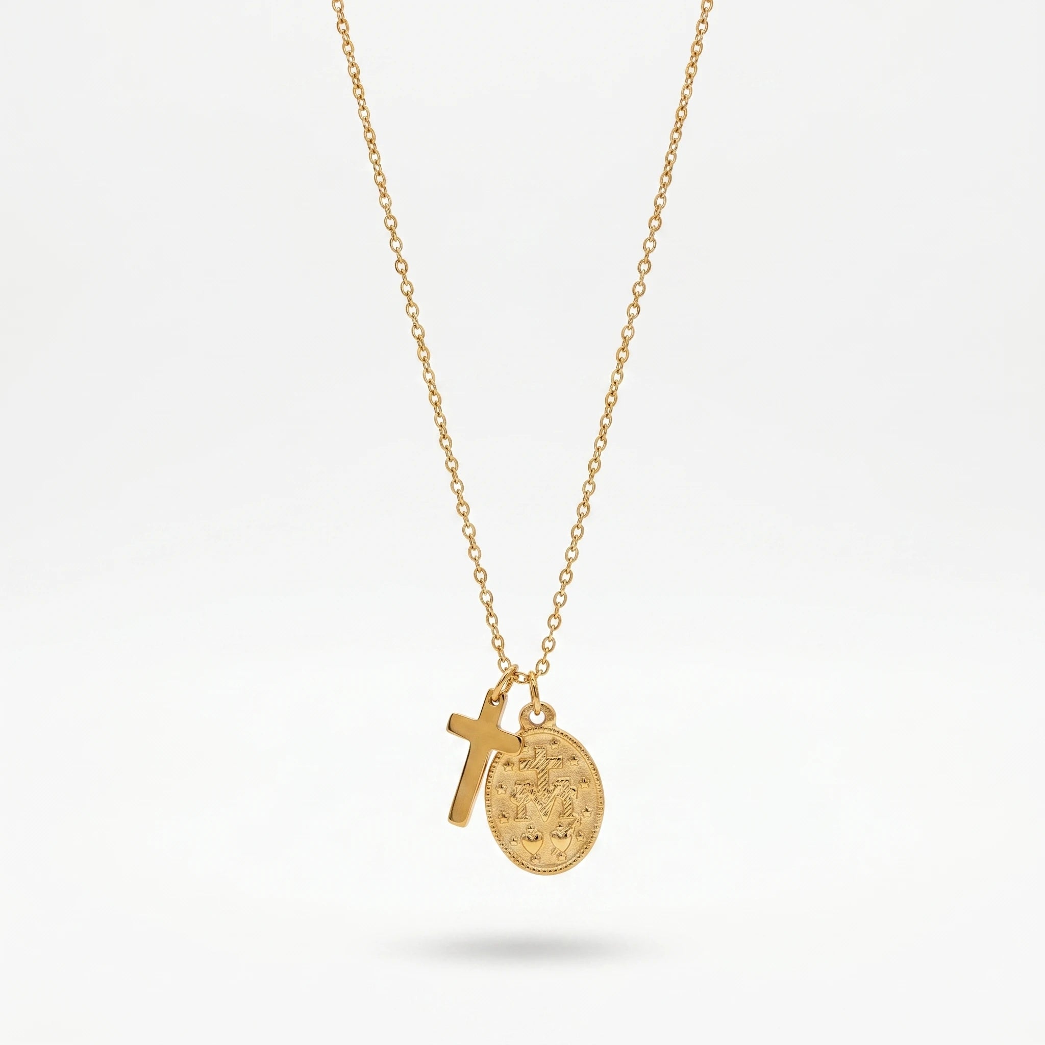 QIAOREN 10547 Hypoallergenic Adjustable for Medal Cross Necklace Gold Plated Stainless Steel Tarnish Free Jewelry for Women