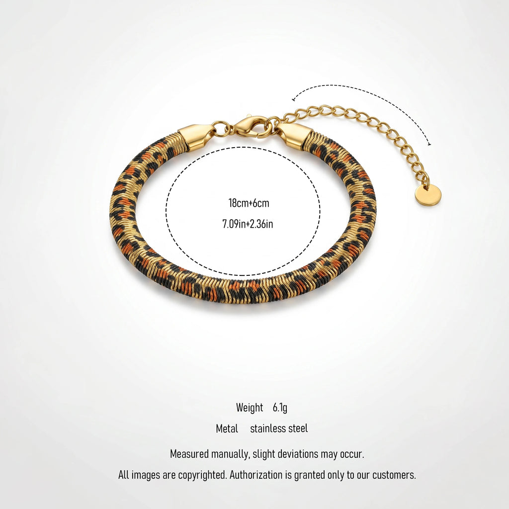 QIAOREN 10642 Trendy Leopard Print Stainless Steel Bracelet Gold Tone Snake Chain Waterproof Fashion Jewelry for Women