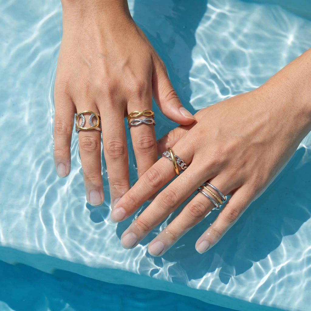 QIAOREN 13031-35 Gold Silver Plated Adjustable Open Stack Ring Set for Women Minimalist Geometric Statement Rings