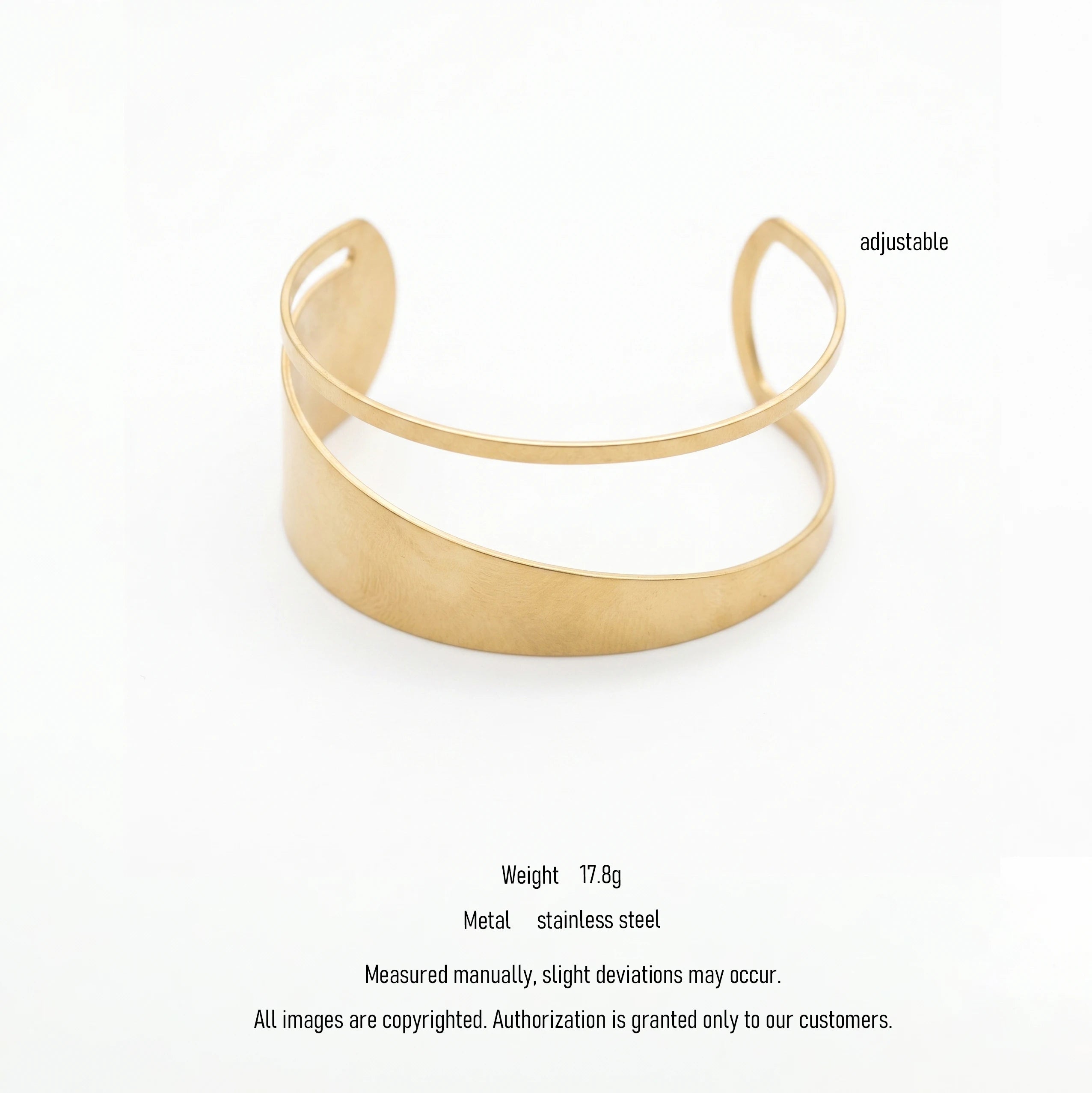QIAOREN 10895 Asymmetrical Layered Open Cuff Stainless Steel Gold Plated Polished Statement Bangle Hypoallergenic for Women