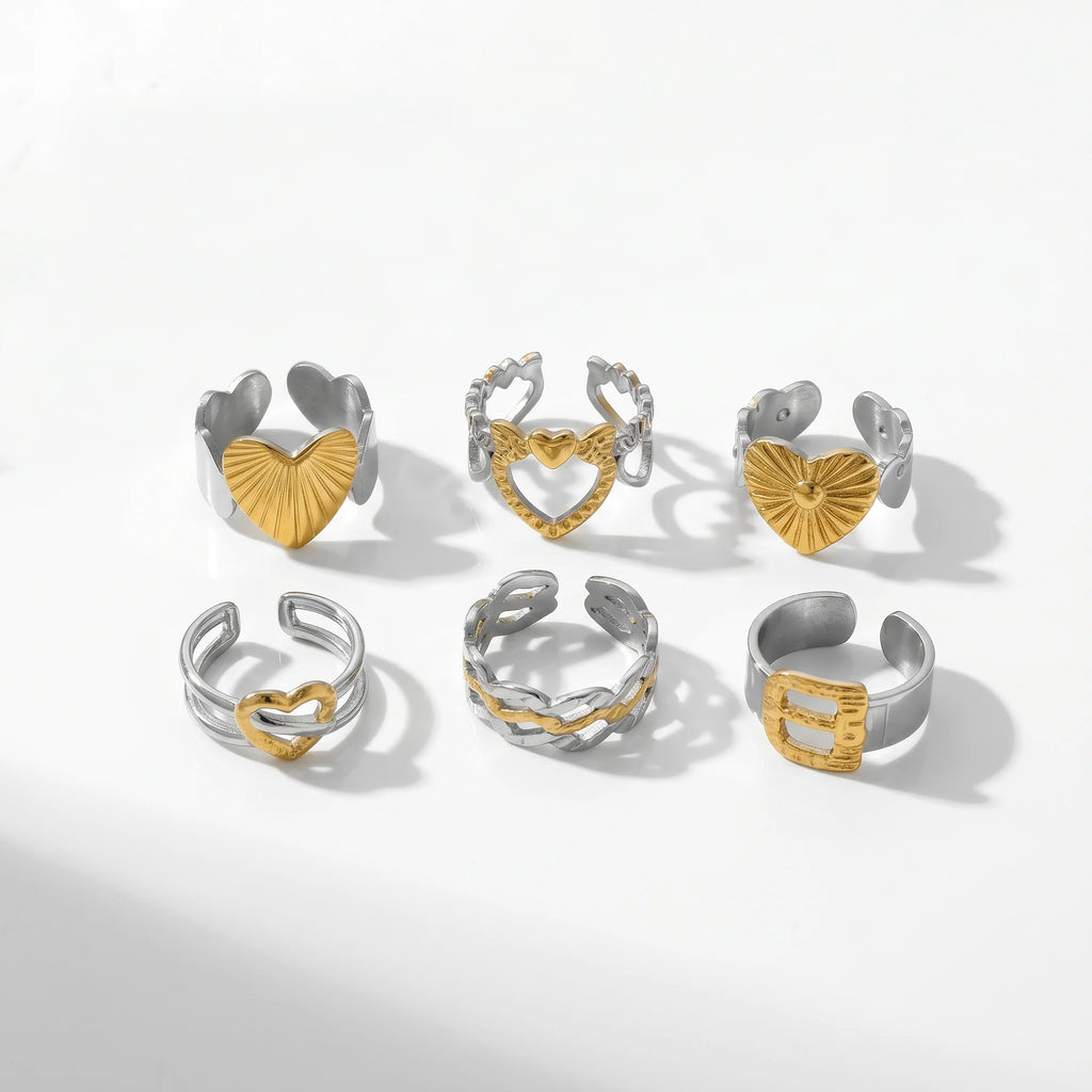 QIAOREN 12948-53 18K Gold Plated 316L Stainless Steel Two Tone Snake Star Adjustable Rings Set Tarnish Free Waterproof Jewelry