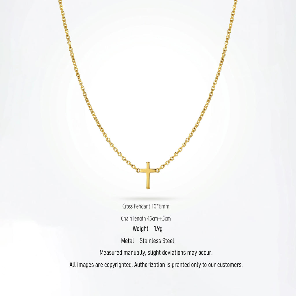 QIAOREN 10539 Trendy Women's Stainless Steel Gold Plated Cross Pendant Necklace with Vertical Cross Design