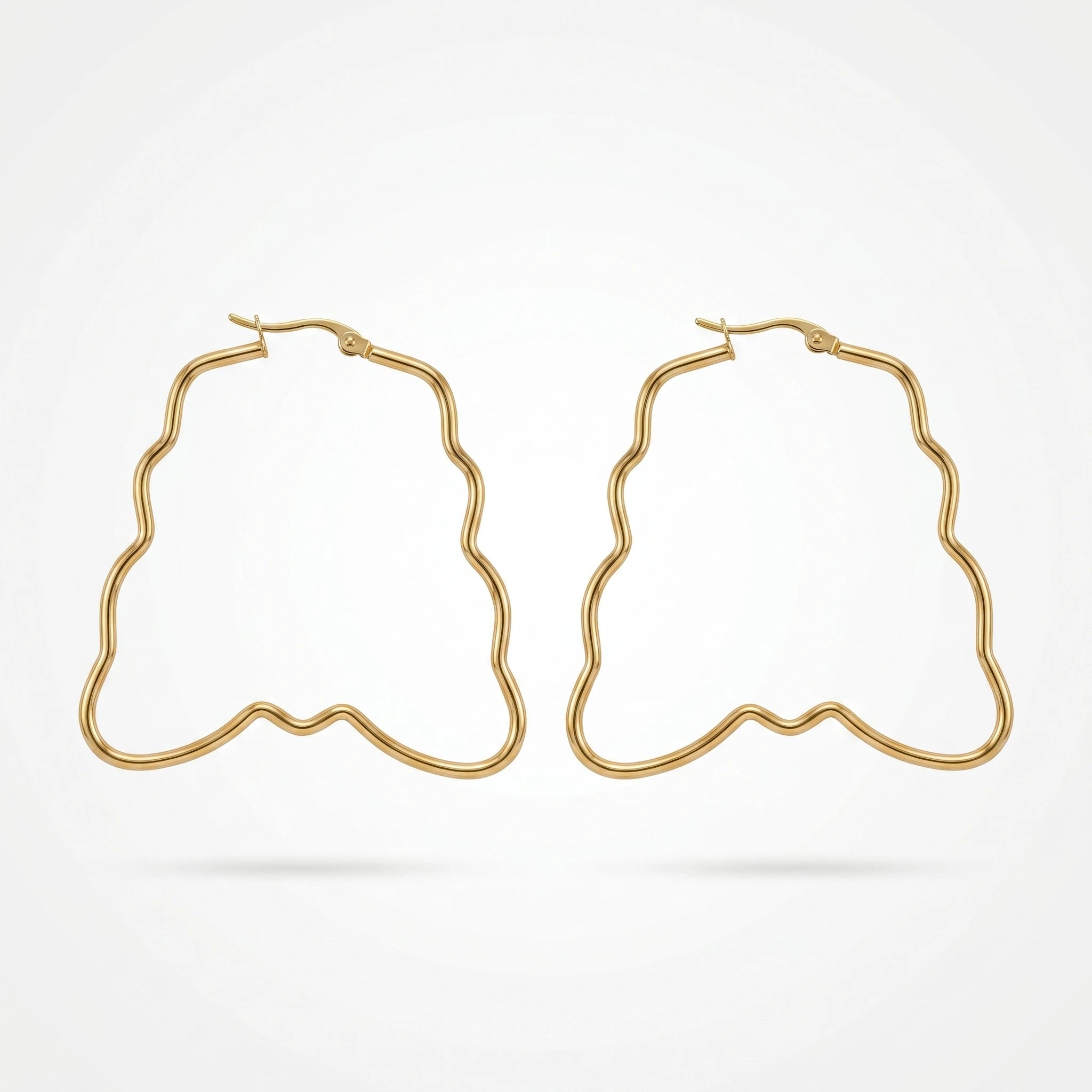 QIAOREN 12323 Elegant Quiet Luxury Bell Wavy Hoop Earrings Gold Stainless Steel Fluid Sinuous Abstract Contour Statement Gift EU