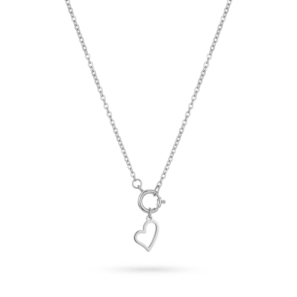 QIAOREN 11961 Pendant Necklaces Gold Plated Stainless Steel Hollow Open Heart Charm Rolo Chain Necklace